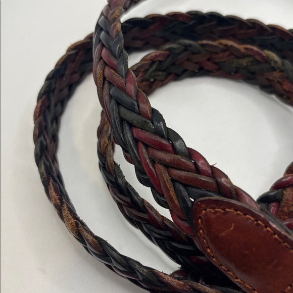 VTG Tri-color Braided Woven 100% Leather Belt SZ 44 XL 90s thin belt versatile